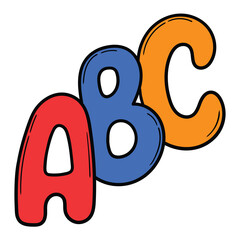 Hand drawn cartoon colored english alphabet icon on white background.