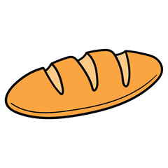 Hand drawn cartoon loaf of bread on white background.