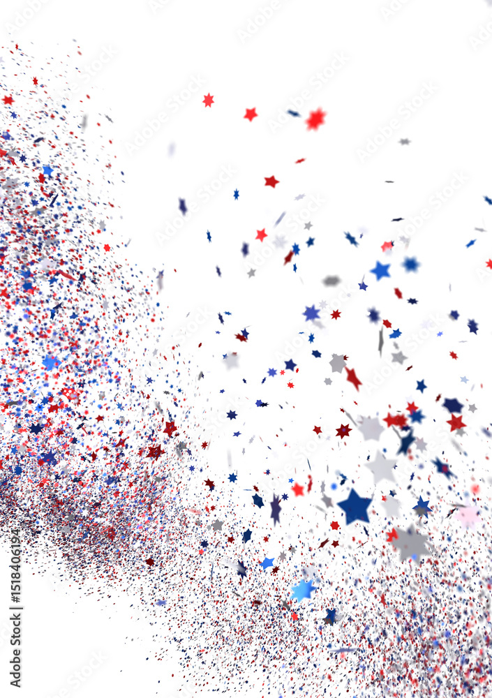 Poster festive background with confetti in the shape of stars in the color of the american flag. us indepen