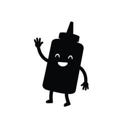 Happy sauce bottle cartoon character waving