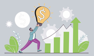 Economic prosperity, business profit growth vector illustration.