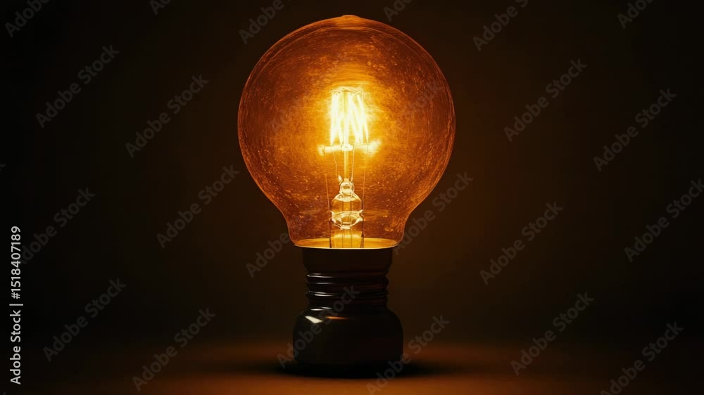 Poster An illuminated light bulb shines brightly in a dark environment, ideal for use in images about illumination, lighting, or darkness
