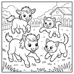 Coloring Page Outline Of cartoon farm animals. Coloring book for kids