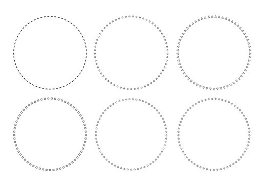 Set of round frames with different shape lines isolated on white