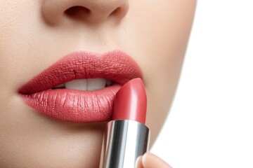 Obraz premium Closeup of a woman applying red lipstick