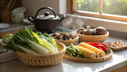 fresh vegetables in a kitchen