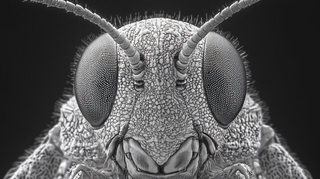 Close-up of insect head.  Detailed view of compound eyes