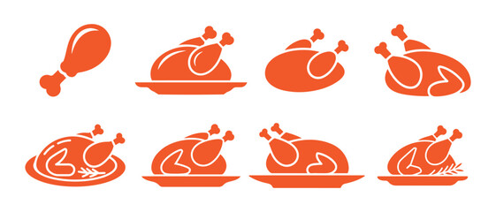 Cooking chicken roast silhouette vector. Roasted chicken icon. Cooked chicken silhouette symbol illustration