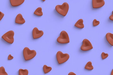 Hearts scattered on periwinkle surface backdrop
