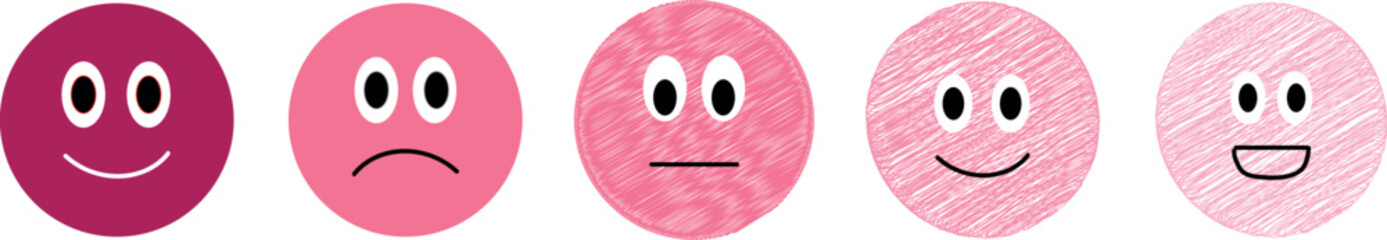 Playful Retro Doodle Vector Pack: A Funky Collection of Groovy Cartoon Pink Elements Including Cute Smile,Sad,Happy,Angry, and Saturn for Kids' Decorative Designs and Toys