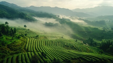 Misty Mountain Tea Plantation: A Serene Landscape
