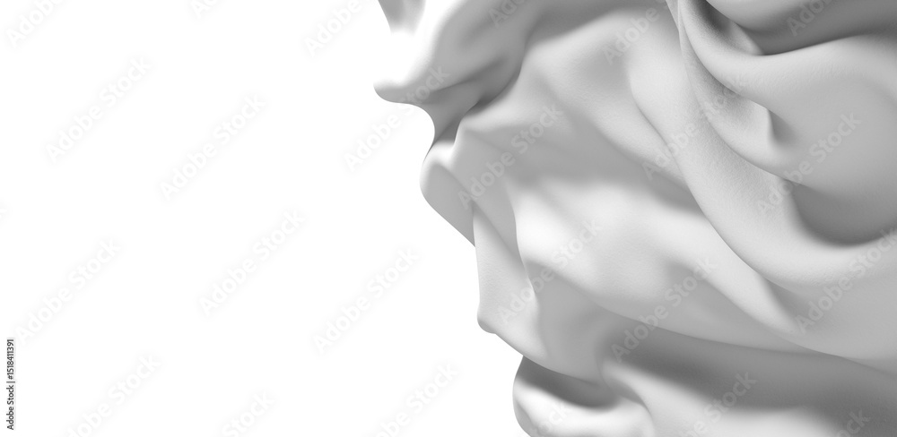 Poster a close-up of a white fabric draped softly against a dark background, creating a smooth, flowing cur