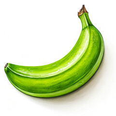 Vibrant Green Banana, Realistic Colored Pencil Drawing, Single Fruit Illustration isolated on white background