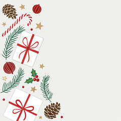 Holiday Themed Christmas Border Design Featuring Gift Boxes Holly Leaves and Snowflakes on Light Transparent Background