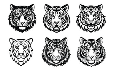 Obraz premium Stylized vector illustration of a wild tiger's head, perfect for tattoos or logos.