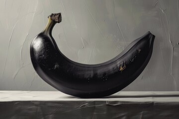 A black banana has been placed on a clean, bright white surface