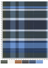 Sample of Blue and Green Plaid Fabric with Ruler and Color Swatches at the Bottom