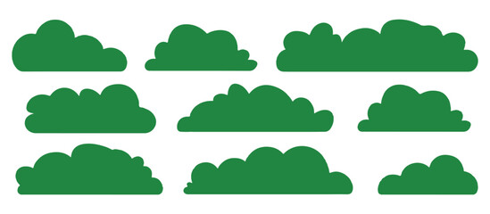 Green bushes and hedges in simple flat design