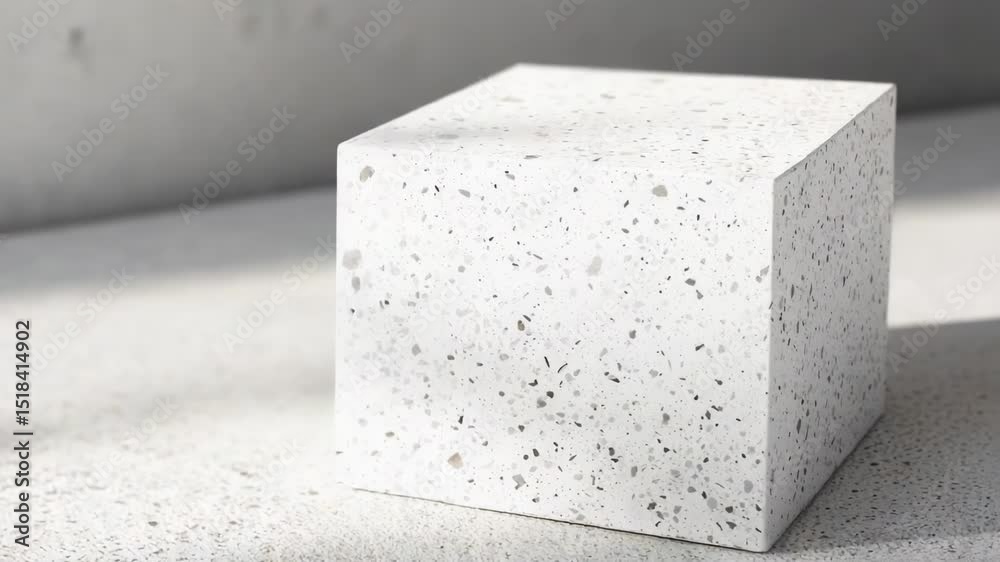 Poster a single white concrete block sits atop a gray cement floor, suitable for use in industrial or const