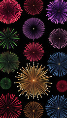Fototapeta premium Vibrant Digital Fireworks Display with Symmetrical Composition