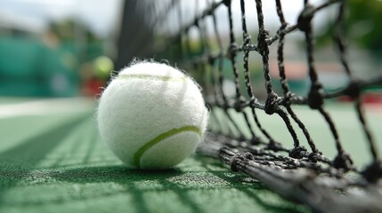Fast-moving tennis ball approaches net on vibrant court, capturing player's focus