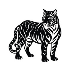 Striped wild cat and horse mammal vector cartoon illustration.