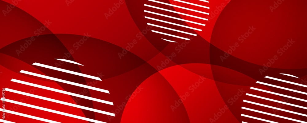 Poster 3d red abstract background overlap layer on dark space with circles lines effect decoration. modern 