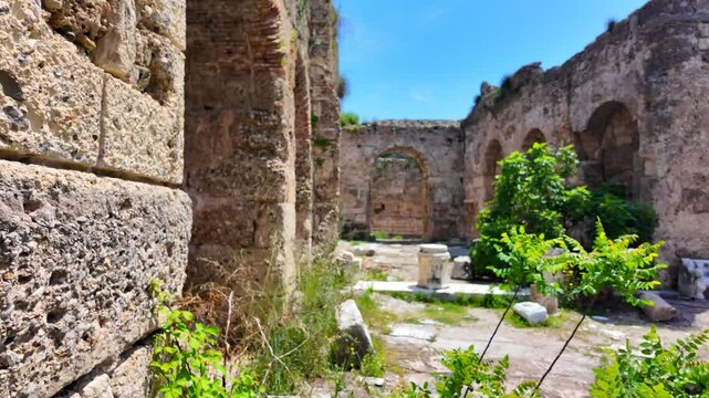 ancient Roman baths remains in Thermae, which inspire awe and admiration for incredible structures from thousands of years ago, Side, Turkey