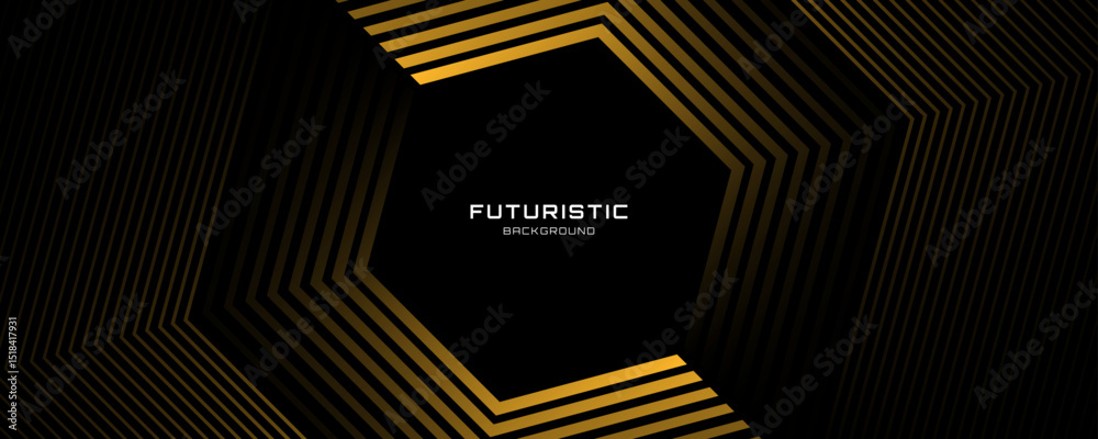 Poster 3d yellow techno abstract background overlap layer on dark space with hexagons lines effect decorati