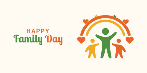 Happy Family Day Vector Design – Colorful Family Icons with Hearts and Rainbow Elements