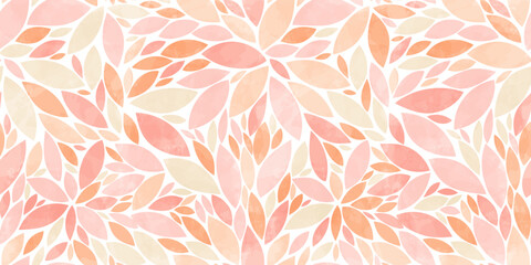 Leaves vector pattern. Pink leaf watercolor seamless pattern. Girly leafs pattern background. Cute leaves with watercolour texture