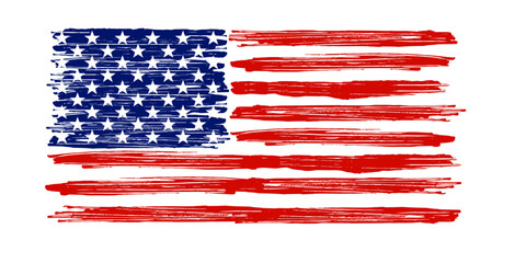 American flag grunge paint texture. USA Flag. Vector Illustration of United States Of America flag with scratch texture.