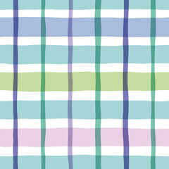 Check seamless pattern. Watercolor plaid texture, vector checkered green spring print for shirts, tablecloths, clothes, bedding, blankets.