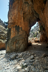 cliff and rocky gate of Imbros Gorge in the southern part of the island of Crete