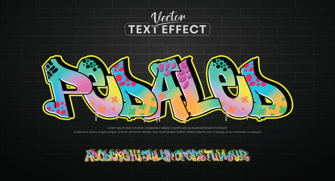 Pedaled, Graffiti alphabet. Bubble graffiti letters outline. Uppercase letters with drips, drops and spray effect. Graffiti font. Street art style. Bubble font.
