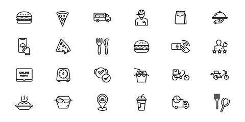 Food-Delivery outline or line icon design bundle.
