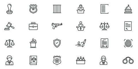 Law -Justice outline or line icon design bundle.