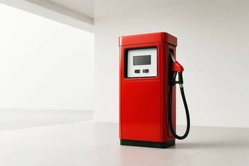 Red vintage fuel pump against a minimalist background in a modern setting