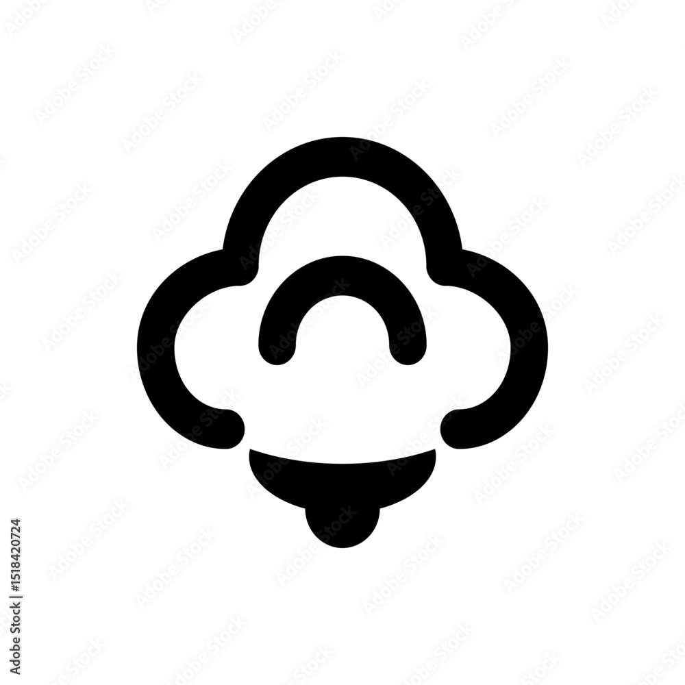 Poster stylized cloud shape with rounded edges and a curved line inside, bottom part resembles a bell shape