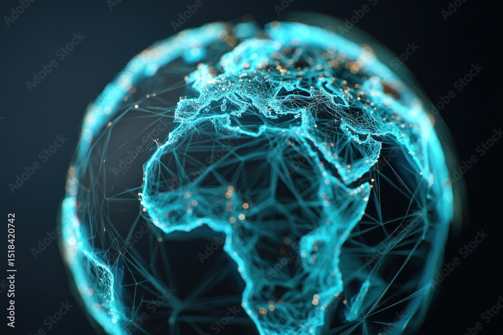 Canvas Prints a glowing digital globe showing africa and europe connected by a network of lines and dots on black