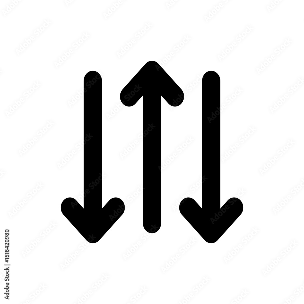Poster three vertical arrows with the center arrow pointing up and the outer arrows pointing down in black