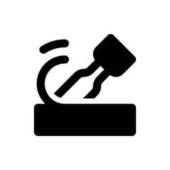 Black silhouette of a gear shift lever with motion lines indicating movement on a rectangular base shape