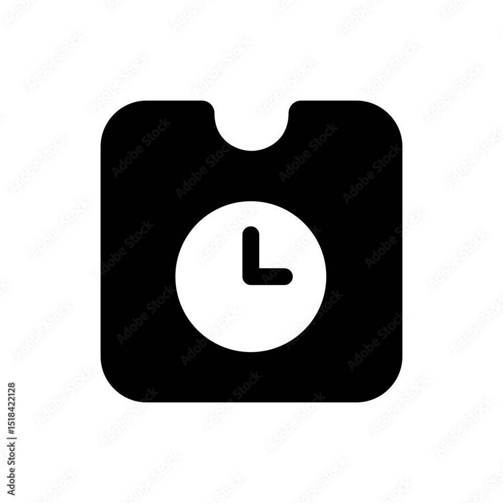 Poster black rounded square with a notch and a white clock face indicating time on a solid background view 