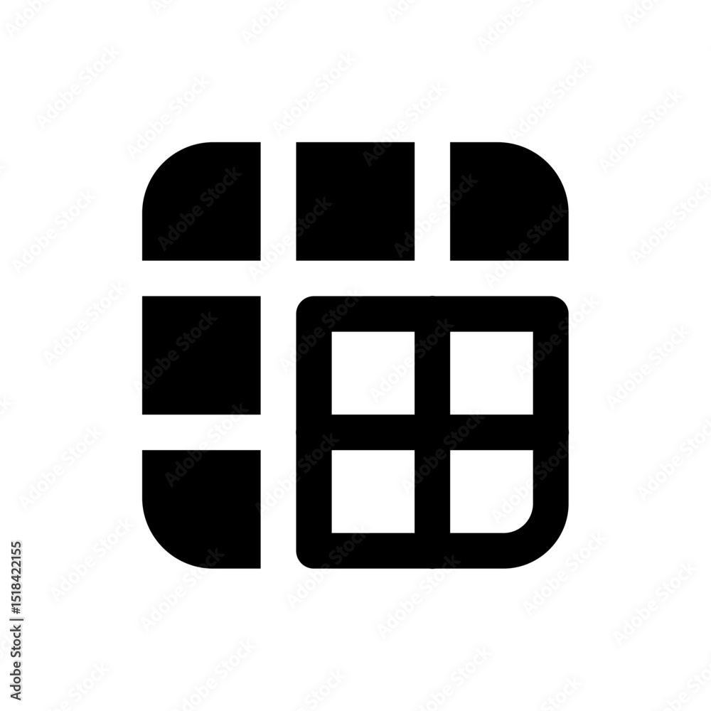Poster illustration of a grid like structure with rounded corners and thick lines creating a window effect 