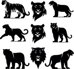 Majestic Tiger and Big Cat Head & Full Body Silhouettes Set