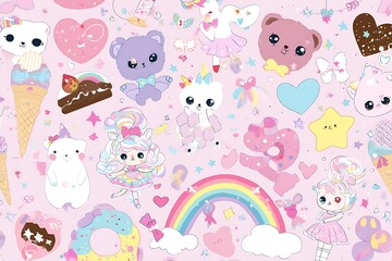 Cute pastel cartoon kawaii dreamy background
