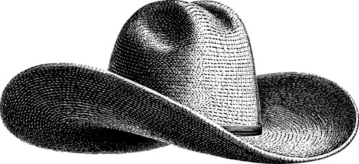 Engraved illustration of traditional charro hat with bold black line art design