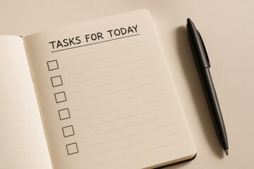 List for daily tasks and organization with a blank notebook and pen, ready for use