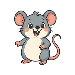A cheerful cartoon mouse with big ears and a happy expression