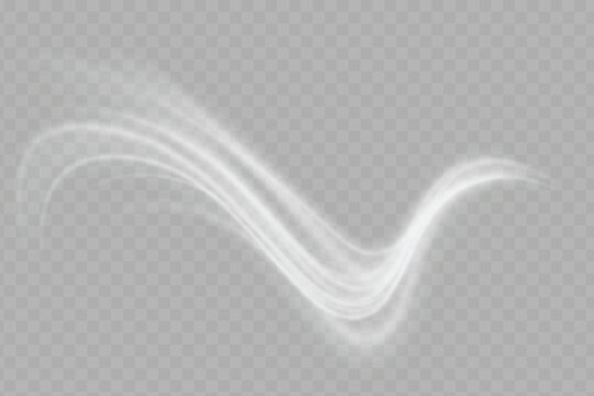 Visualization of air or water flow. Set of white air flow wave effects. vector png
